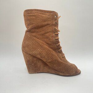 Perforated Suede Wedge Bootie